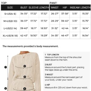 ZESICA Women's Casual 2 Piece Sweater Sets Long Sleeve Cable Knit Pullover Tops and Drawstring Shorts Sweatsuit Outfits,Apricot,Small