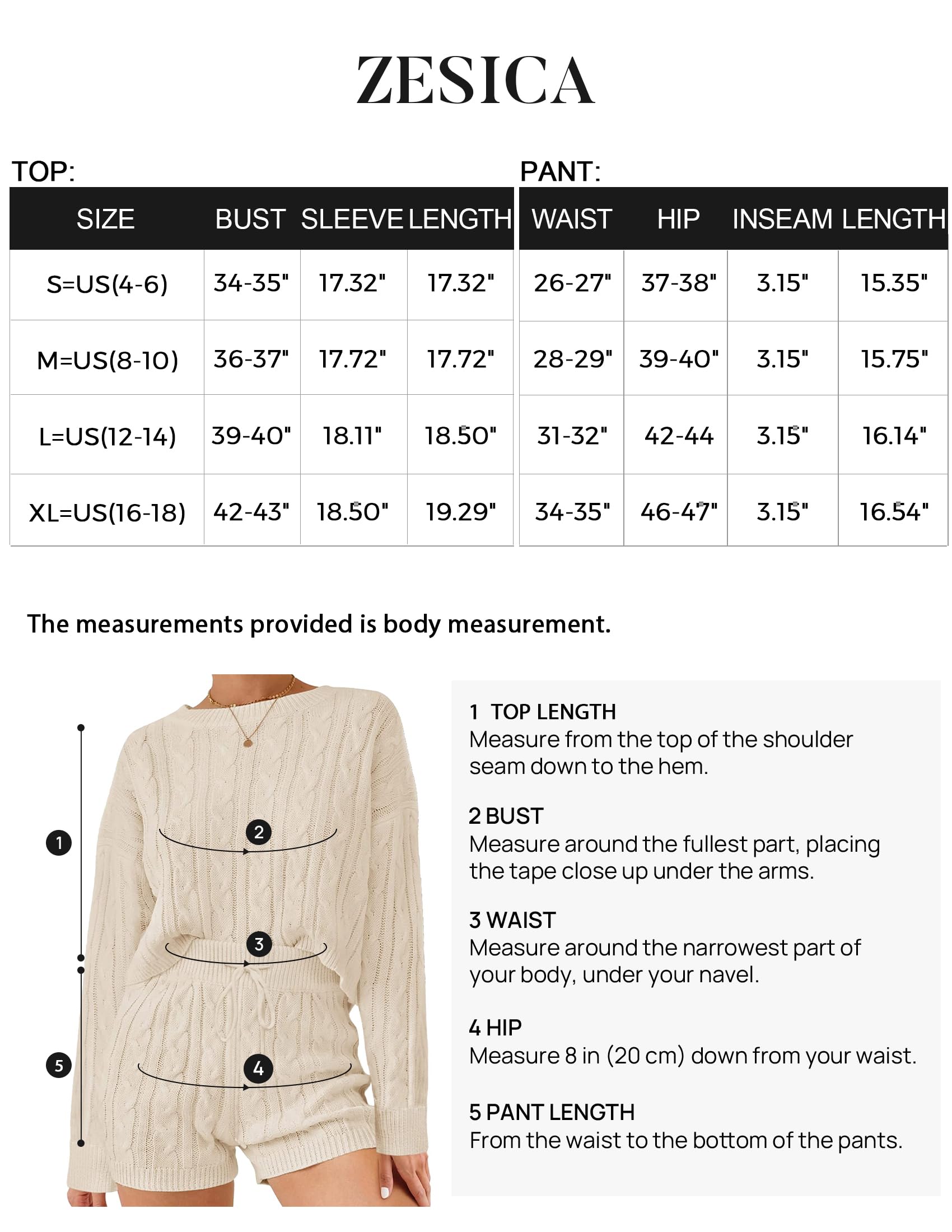 ZESICA Women's Casual 2 Piece Sweater Sets Long Sleeve Cable Knit Pullover Tops and Drawstring Shorts Sweatsuit Outfits,Apricot,Small