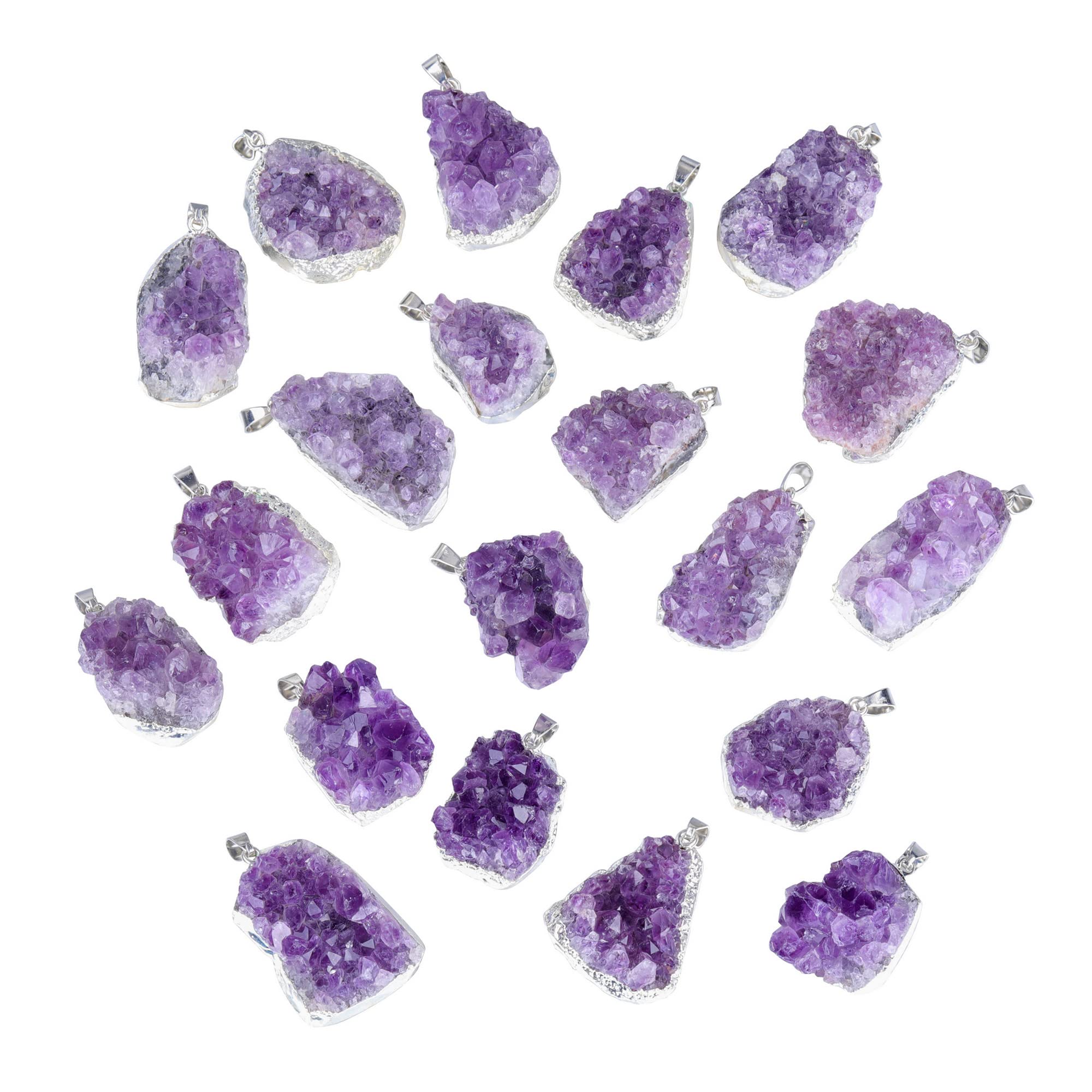 Top Plaza Raw Amethyst Healing Crystal Stone Necklaces for Women Men Irregular Mini Amethyst Cluster Druzy Pendant Necklaces Natural Amethyst Gemstone Necklaces Quartz Jewelry - Silver