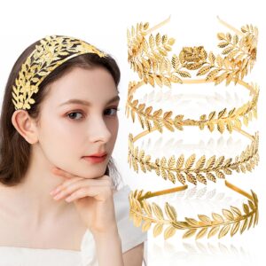 inlaztim 5 pcs greek goddess leaf headband for bride, golden roman laurel leaf branch crown bridal headpiece wedding hairband for women tiara costume hair accessories