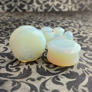 Pair of Faceted Opalite Stone Double Flare Plugs (STN-708) (9/16" (14mm))