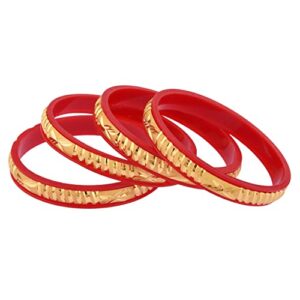 Efulgenz Traditional Bridal Red Acrylic Indian Wedding Bangles Gold Tone Engraved Glossy Bracelet Bangle Jewelry for Women (4 Pcs) Size 2.8