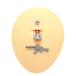 Fuqimanman2020 Fashion Rifle Gun Belly Button Ring for Women Men Dangle Nevel Ring Rifle Belly Button Nail Piercing Jewelry-Red