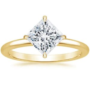 10K Solid Yellow Gold Handmade Engagement Rings 1.0 CT Princess Cut Moissanite Diamond Solitaire Wedding/Bridal Ring Set for Womens/Her Propose Rings (8.5)