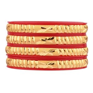 efulgenz traditional bridal red acrylic indian wedding bangles gold tone engraved glossy bracelet bangle jewelry for women (4 pcs) size 2.8