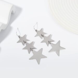 Women Dangle Earrings Sliver Star Statement Drop Dangle Earrings for Women Lightweight Stud Earrings Christmas Fashion Jewelry