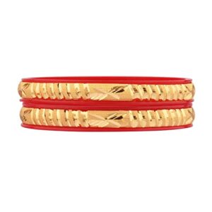 Efulgenz Traditional Bridal Red Acrylic Indian Wedding Bangles Gold Tone Engraved Glossy Bracelet Bangle Jewelry for Women (4 Pcs) Size 2.8