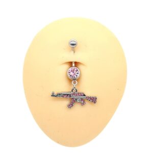 Fuqimanman2020 Fashion Rifle Gun Belly Button Ring for Women Men Dangle Nevel Ring Rifle Belly Button Nail Piercing Jewelry-Red