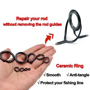 FishTrip Fishing Rod Eyelet Repair Kit 60Pcs Fishing Rod Repair Kit 12 Sizes Fishing Pole Ceramic Guides Rings Replacement Kit