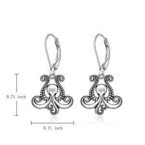 Octopus Earrings 925 Sterling Silver Tentacle Earrings Dangle Lever Back Retro Style Octopus Sea Kraken Nautical Ocean Halloween Gifts