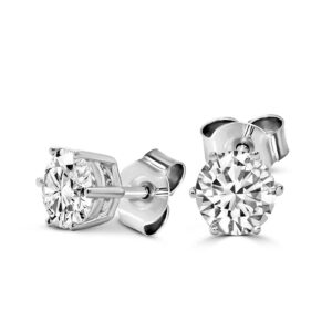 1 Carat | 14K White Gold | IGI Certified Lab Grown 6 Prong Solitaire Diamond Stud Earrings | Round Shape Push Back Prong Setting Friendly Diamonds Earrings | G-H Color, VS Clarity