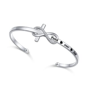 925 sterling silver bible verse engraved be fearless faith over fear infinity love heart cross charm cuff bangle sideways cross bracelet religious jewelry for women daughter catholic