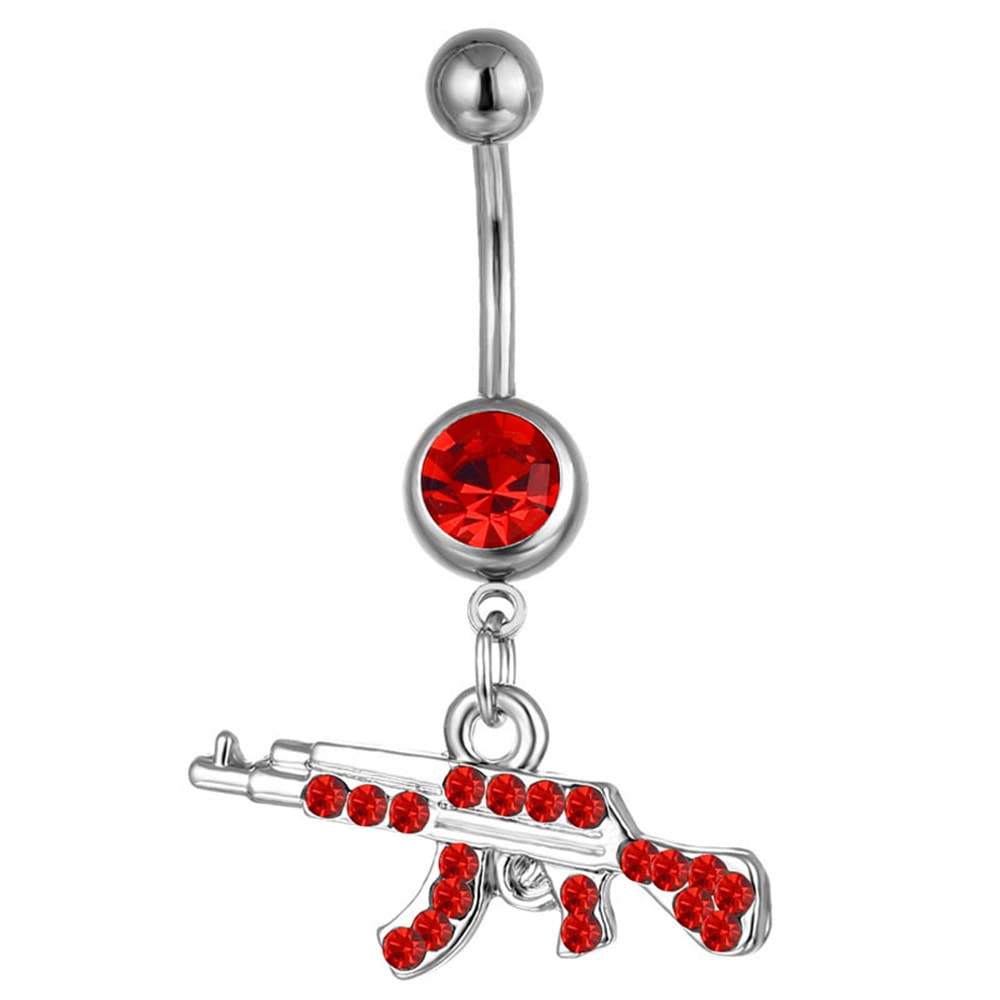 Fuqimanman2020 Fashion Rifle Gun Belly Button Ring for Women Men Dangle Nevel Ring Rifle Belly Button Nail Piercing Jewelry-Red