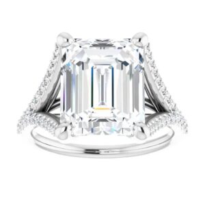 JEWELERYIUM Wedding Bridal Ring, Bridal Statement Ring, Moissanite Engagement Ring for Women, 4 CT Emerald Cut, 925 Sterling Silver in Prong Set, VVS1 Clarity, Perfect Birthday Ring for Her (6)