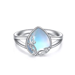 POPLYKE Rainbow Moonstone Filigree Band Ring Sterling Silver Gemstone Moon Stones Jewelry Gift for Women 8 Size