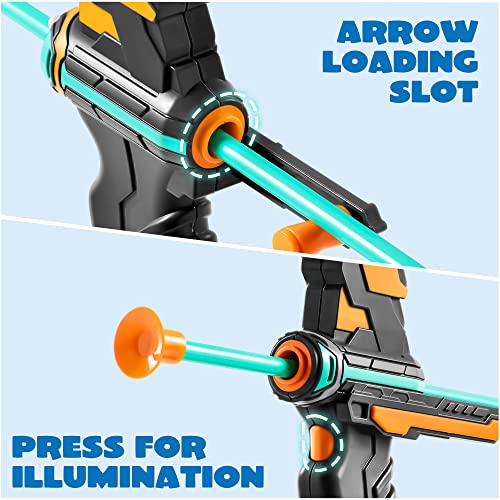 JOYIN Kids Bow and Arrow Set, LED Light Up Archery Toy Set with 9 Suction Cup Arrows, Target & Arrow Case, Indoor and Outdoor Hunting Play Gift Toys for Kids, Boys & Girls Ages 3-12