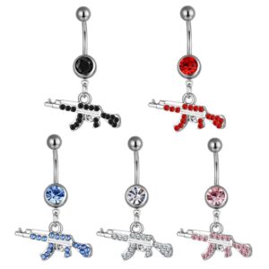 Fuqimanman2020 Fashion Rifle Gun Belly Button Ring for Women Men Dangle Nevel Ring Rifle Belly Button Nail Piercing Jewelry-Red