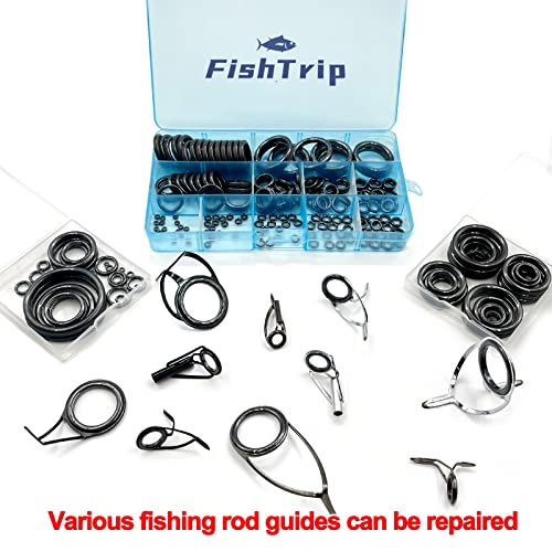 FishTrip Fishing Rod Eyelet Repair Kit 60Pcs Fishing Rod Repair Kit 12 Sizes Fishing Pole Ceramic Guides Rings Replacement Kit