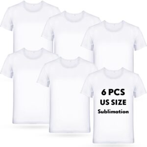 Handepo 6 Pcs Sublimation Men's Blank White T-Shirts, Polyester Crew Neck Short Sleeve for Printing (M Size)