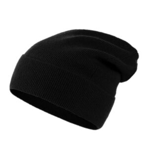 100% Pure Cashmere Beanie for Women and Men, Cuffed Warm Hat with Gift Box (Black)