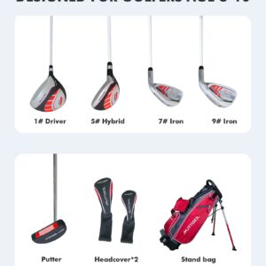 Kids Right Handed Golf Clubs Set 8-10 Years Junior Golf Clubs Full Set 5-Piece Set Putter and Driver Golf Clubs and Sets with Stand Bag - Red