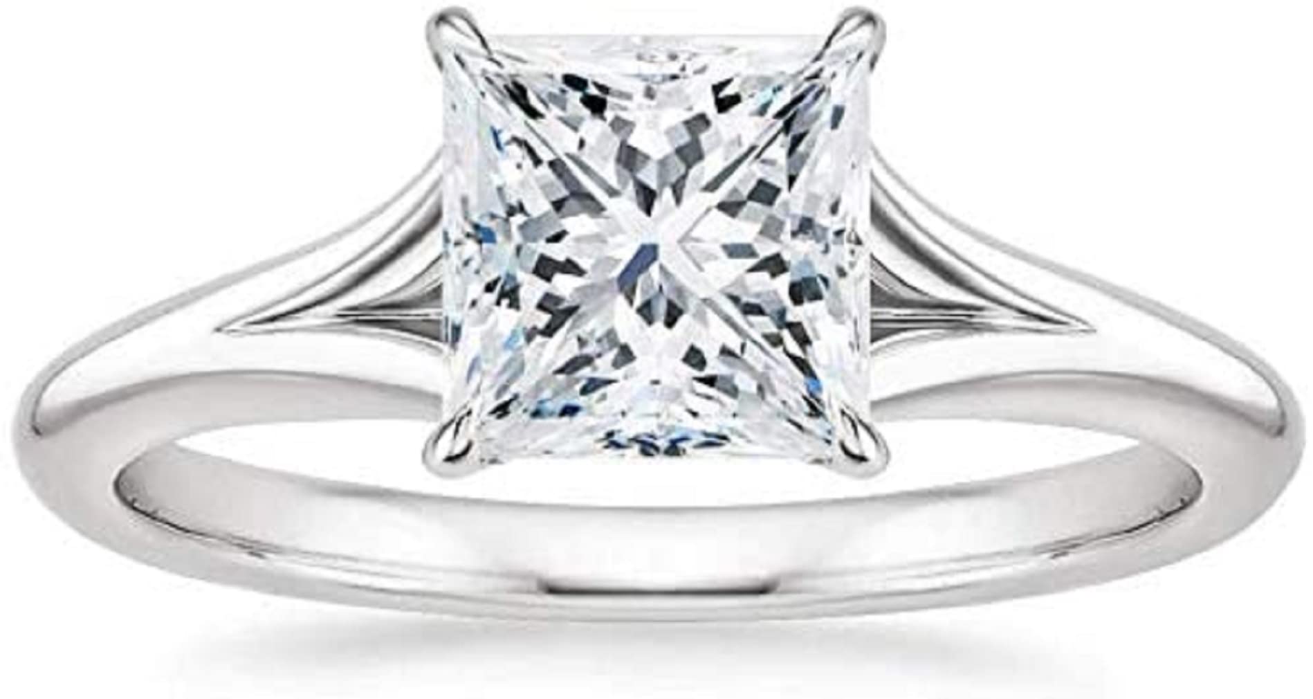 Moissanite World Princess Cut 2 Carat Moissanite Engagement Ring, Wedding Ring, Eternity Sterling Silver Ring Set, Anniversary/Christmas/Birthday/Valentine's Day Jewelry Gift (10.5)