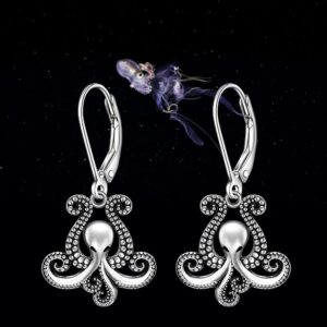 Octopus Earrings 925 Sterling Silver Tentacle Earrings Dangle Lever Back Retro Style Octopus Sea Kraken Nautical Ocean Halloween Gifts