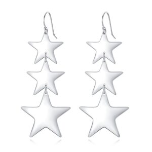 Women Dangle Earrings Sliver Star Statement Drop Dangle Earrings for Women Lightweight Stud Earrings Christmas Fashion Jewelry