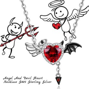 Half Angel Half Devil Necklace Angel and Devil Heart Symbol of Love Pendant Angel Wings Heart Demon Sterling Silver Halloween Bat Jewelry