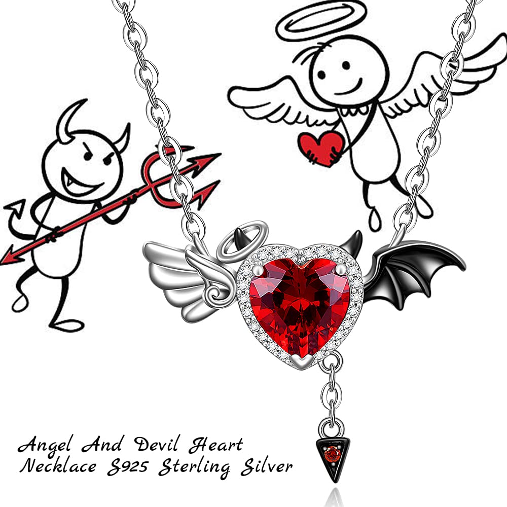 Half Angel Half Devil Necklace Angel and Devil Heart Symbol of Love Pendant Angel Wings Heart Demon Sterling Silver Halloween Bat Jewelry