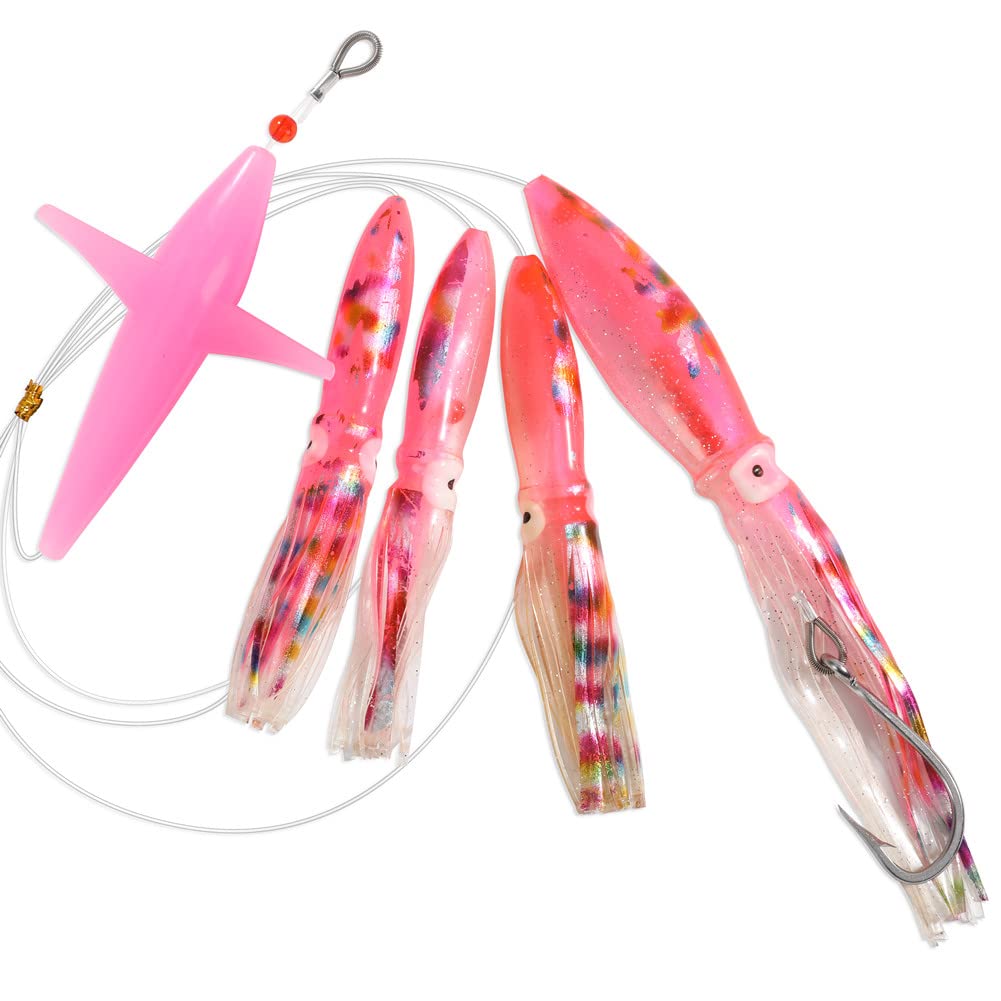 Saltwater Trolling Fishing Lures Bird Chain Teaser for Fishing with Rigged Hook 8/0 for Mahi, Tuna, Wahoo and Big Game Fish (Pink)