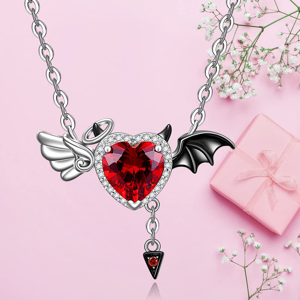 Half Angel Half Devil Necklace Angel and Devil Heart Symbol of Love Pendant Angel Wings Heart Demon Sterling Silver Halloween Bat Jewelry