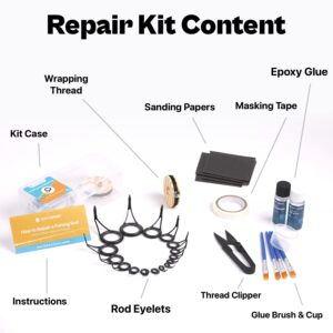 OJY&DOIIIY Fishing Rod Eyelets Repair Kit,Complete Supplies for Rod Building and Eyelet Replacement with Fishing Pole Guides,Epoxy Glue,Wrapping Thread and Tape