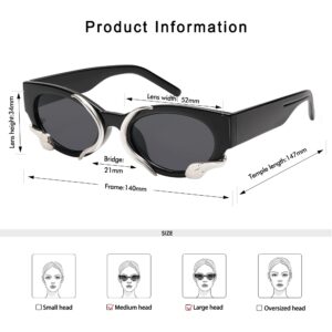 Appassal Trendy Snake Sunglasses for Women Men Vintage Cateye Y2k Sunnie AP3621,Black/Grey/Silver Snake