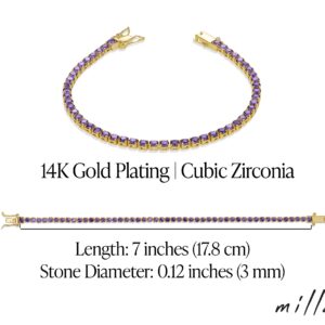 Milla Cubic Zirconia Tennis Bracelets for Women - 14K Gold Plated Bracelets for Women - Purple Bracelets, Green Bracelets, Red Bracelets for Women & More (Purple - 7 inches)