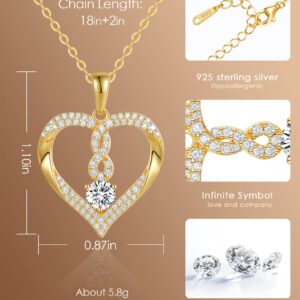 LOUISA SECRET Infinity Heart Birthstone Necklaces for Women, 18k Gold Plated 955 Sterling Silver Forever Love Pendant Jewelry for Her, Ideal Gift for Wife, Girlfriend, Mom on Birthday, Anniversary, Valentine's Day