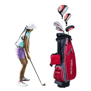 kids right handed golf clubs set 8-10 years junior golf clubs full set 5-piece set putter and driver golf clubs and sets with stand bag - red