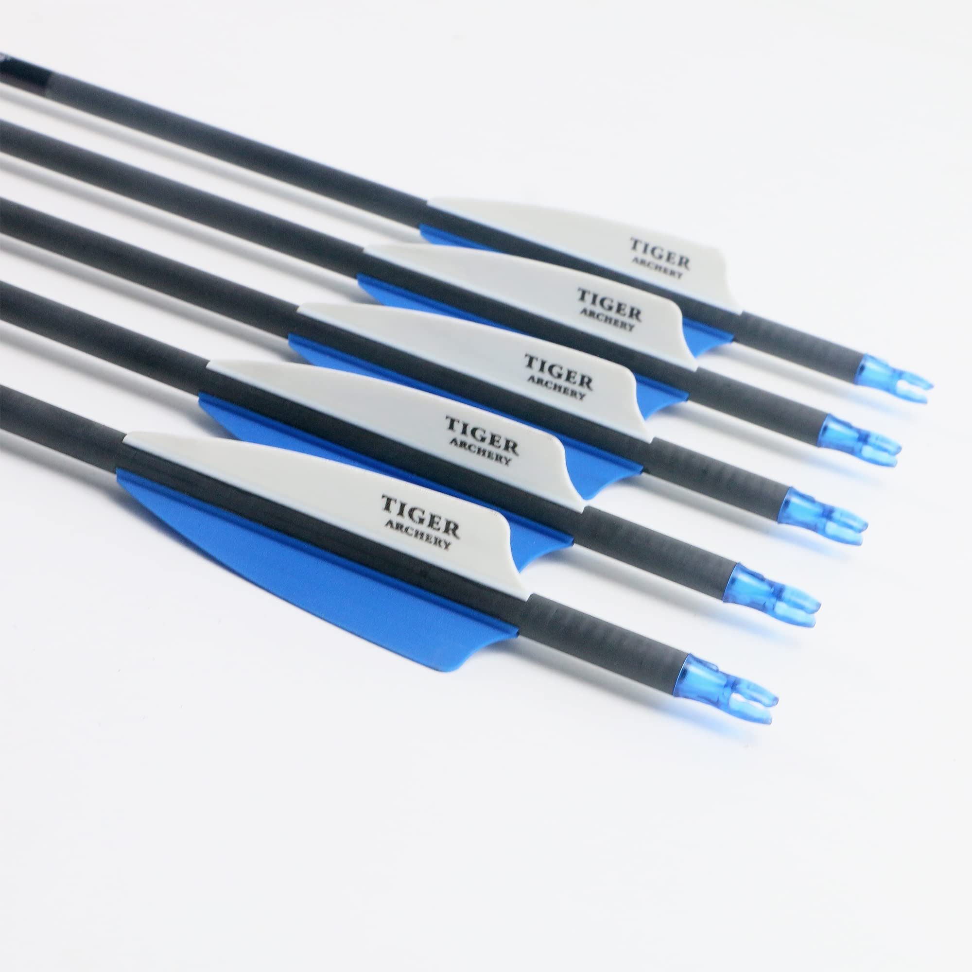 TIGER ARCHERY 400-30inch Carbon Hunting Arrows Archery Target Practice Arrows with Removable Tips for Recurve Bow and Compound Bow 12-Pack (30inch, Blue White)