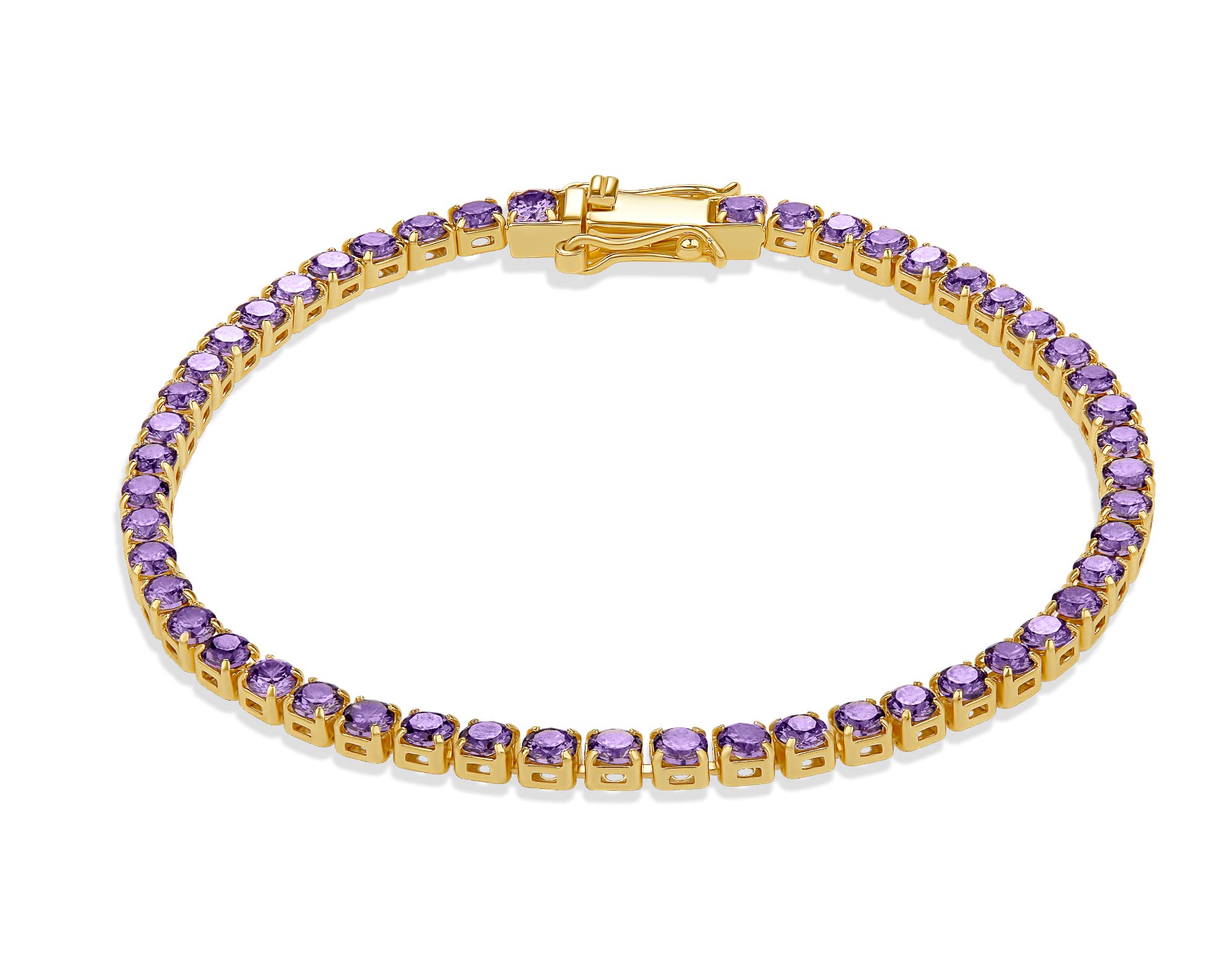 Milla Cubic Zirconia Tennis Bracelets for Women - 14K Gold Plated Bracelets for Women - Purple Bracelets, Green Bracelets, Red Bracelets for Women & More (Purple - 7 inches)