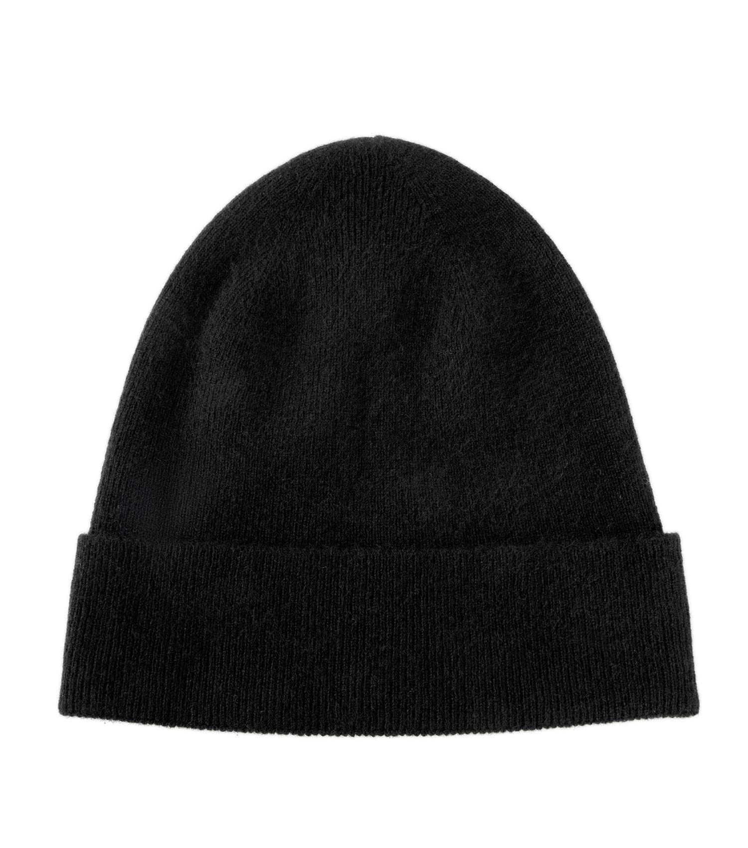 100% Pure Cashmere Beanie for Women and Men, Cuffed Warm Hat with Gift Box (Black)