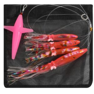 Saltwater Trolling Fishing Lures Bird Chain Teaser for Fishing with Rigged Hook 8/0 for Mahi, Tuna, Wahoo and Big Game Fish (Pink)