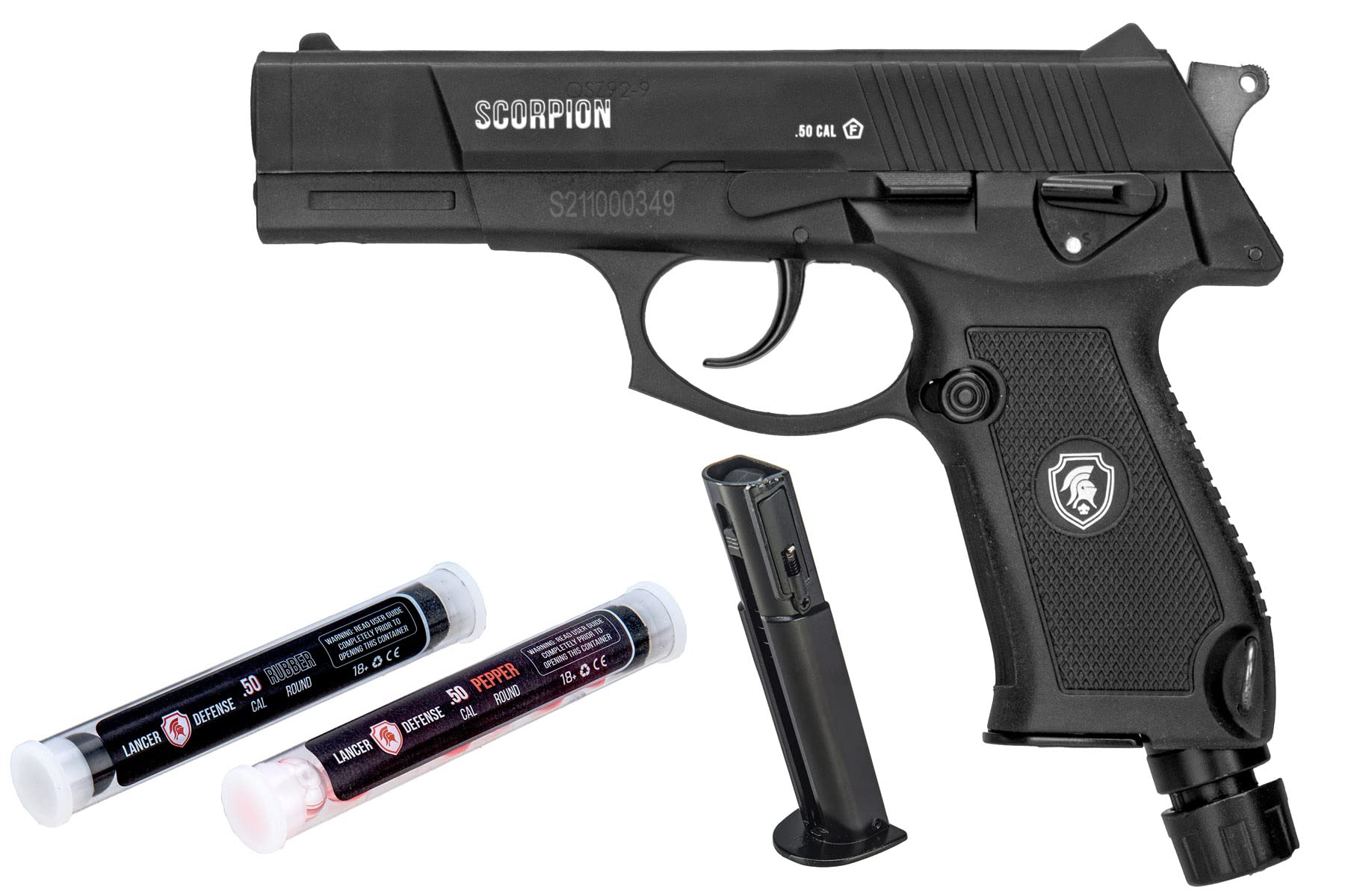 Lancer Tactical Scorpion 0.5 Caliber Non-Blowback Air Pistol - Less Lethal, Ideal for Home and Personal Defense, Police-Grade Pepper Projectile Gun-(Black Package)