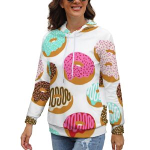 amrandom women thin hooded sweater (sweet donut print) casual essential hoodie fall jacket girls pullover tops long sleeve sweat shirts