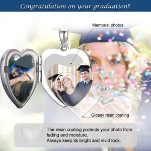 SOULMEET Graduation Gifts for Her, Class of 2023 Heart Locket Necklace That Holds 2 Pictures Photo Graduation Cap Locket Pendant for Daughter Back to School Personalize (Custom Photo & Text)