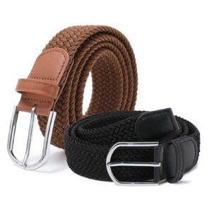 AWAYTR Elastic Braided Belt for Women - 2pcs Unisex Stretch Woven Fabric Belt for Jeans