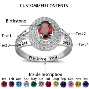 Ccjcinata Personalized Custom Class Rings for Women High School Cubic Zirconia Birthstone Rings Gold Plated Sterling Silver Rings Women's Class Rings Size 5-15 Graduation Rings for Women