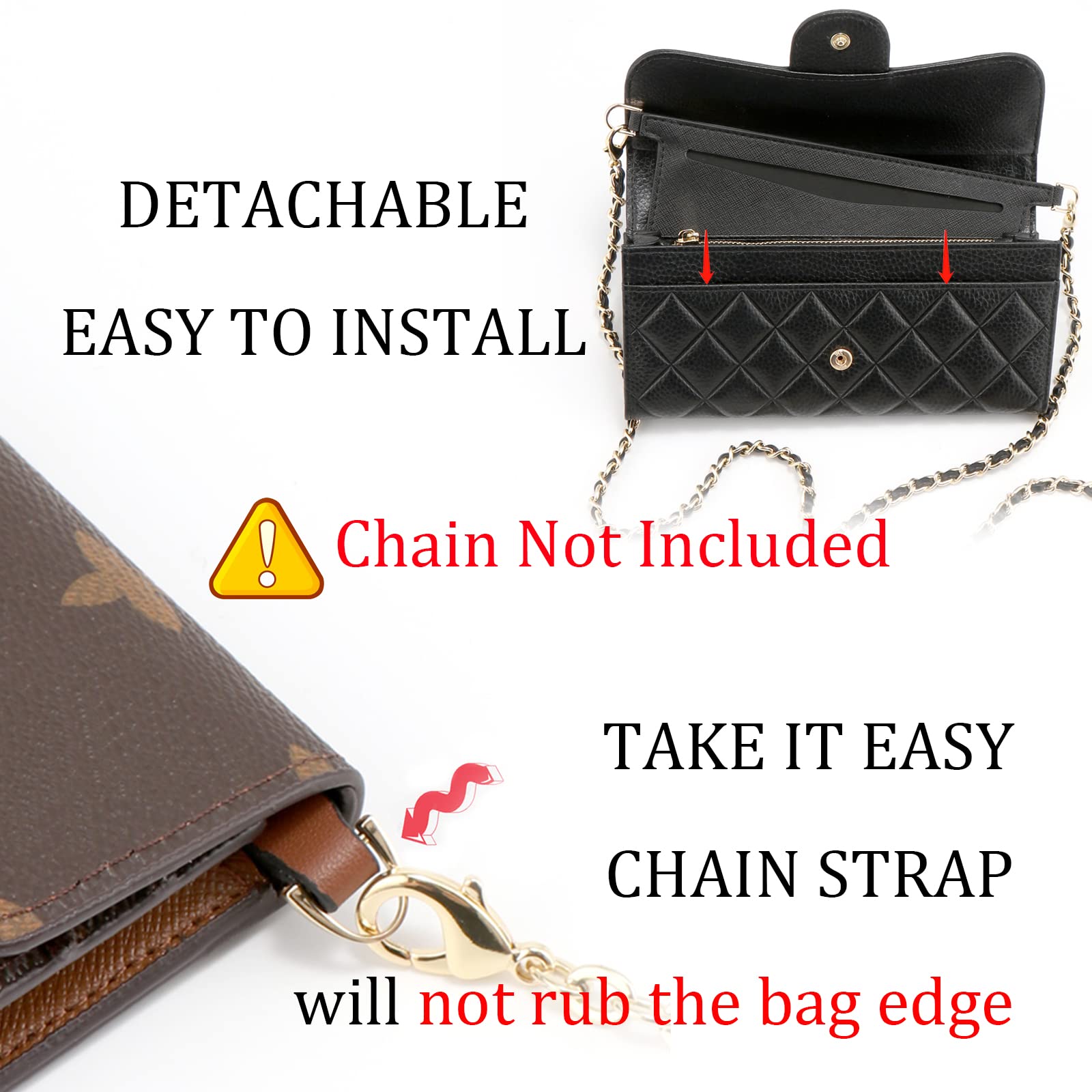 Lingtoolator rse Conversion Kit for LV Emilie Wallet, Detachable Bag Insert Organizer for LV Sarah Wallet, Convert Your Wallet into Crossbody Bag with D-ring Black