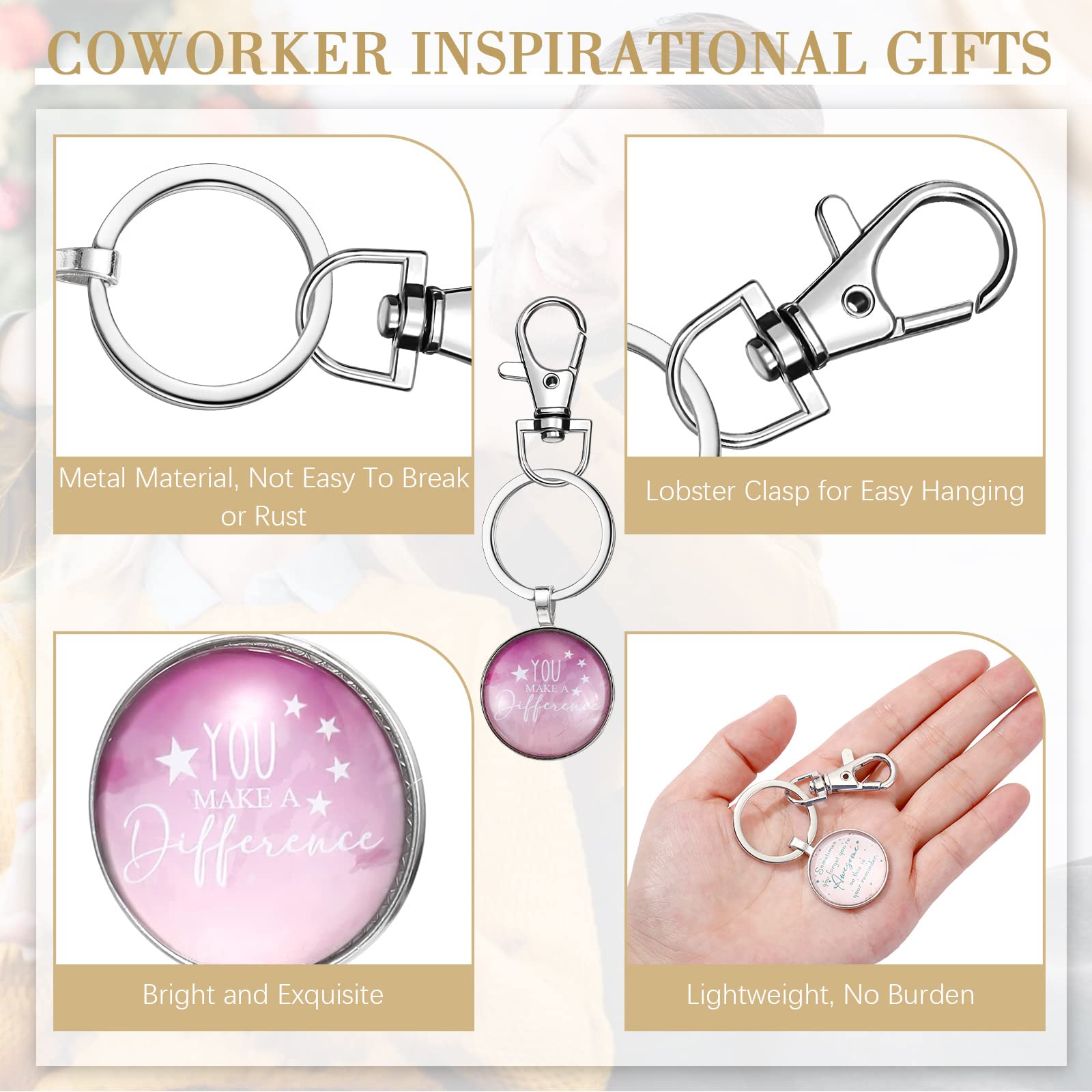 Roowest 12 Pcs Thank You Keychain Gifts Bulk Inspirational Employee Appreciation Gifts Motivational Team Gifts for Women Coworkers Staff Volunteer Teacher Students