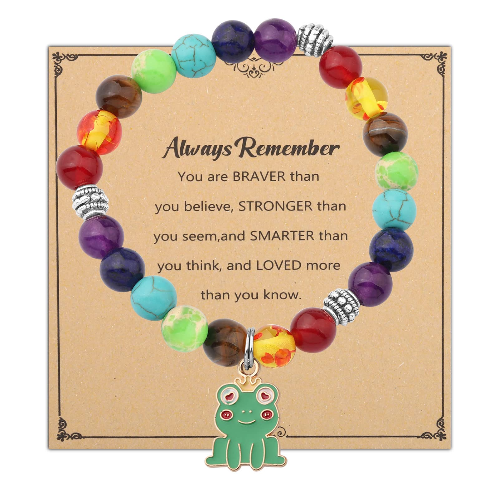 WSNANG Frog Bracelet Frog Lovers Gift Insect Animal Lover Gift You Are Braver Stronger Smarter Than You Think Message Card Jewelry (Frog Always C-Br)