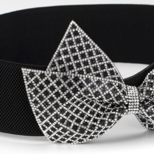 YooAi Women Dress Belts Rhinestone Bow Belt Wide Elastic Stretchy Cinch Waist Belt for Women Ladies Dresses Black L